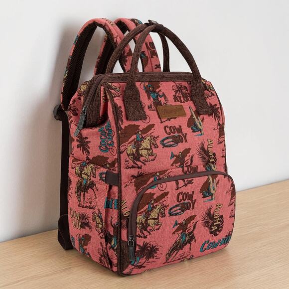 Wrangler Vintage Retro Cowboy Print Pink Canvas Backpack main image 6